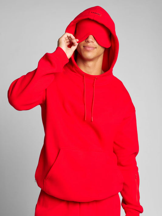 Heavy weight hoodie with weighted hoodie structure and weighted blanket pressure.